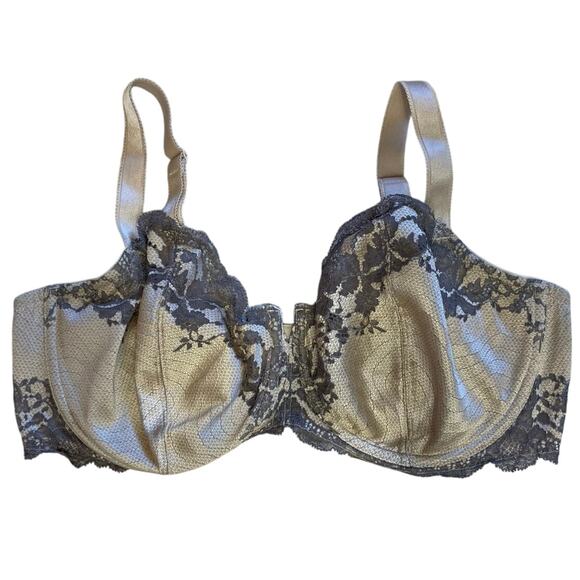 Wacoal Sheer Floral Lace Affair Underwire Champagne & Gray Bra 38DD 851256 - Picture 2 of 12